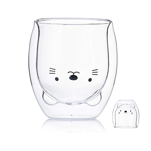 Cat Mug Cute Mugs Glass Double Wall Insulated Glass Espresso Cup, Kawaii Cup, Coffee Cup, Tea Cup, Milk Cup, Best gift for Office and Personal Birthday Christmas (Cat) - Cat