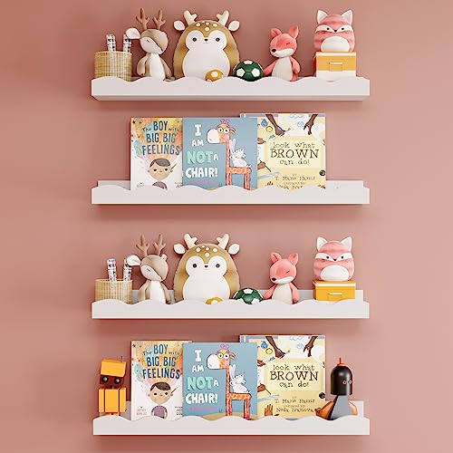 Floating Shelves for Wall Décor Set of 4 Nursery Book Shelves Bathroom Shelves Over Toilet Wall Shelf for Books, Plants, Toys, Photo Frames, Picture Ledge-White - White - 4 pcs 16"