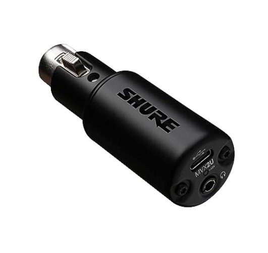 Shure MVX2U XLR-to-USB Digital Interface with Headphone Jack, Integrated Pre-amp with 60dB Gain Control, Zero-Latency Monitoring, 48V Phantom Power, ShurePlus Desktop App, 1m USB-C Cable - MVX2U (USB-C)