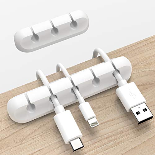INCHOR White Cable Clips, Cord Organizer Cable Management, Cable Organizers USB Cable Holder Wire Organizer Cord Clips, 2 Packs Cord Holder for Desk Car Home and Office (5, 3 Slots) - White