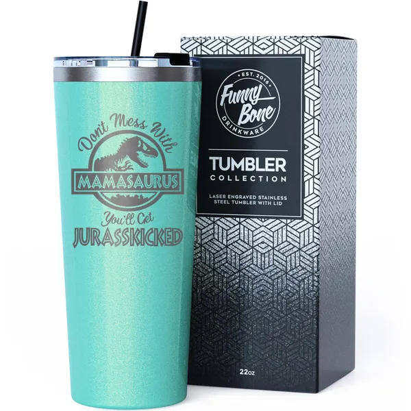 Mom Birthday Gifts - Gifts for Mom From Daughter, Son, Kids - Unique Engraved Mamasaurus Tumbler Coffee Mug - Gift Ideas for Mother's Day, BDay, or Christmas Gifts for Moms - 22oz Travel Cup