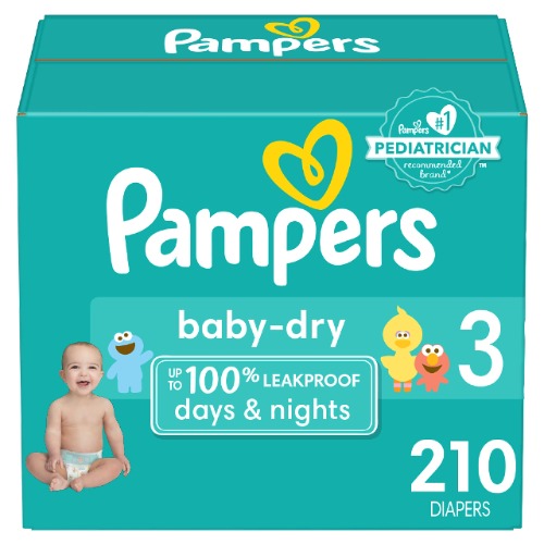 Diapers Size 3, 210 Count - Pampers Baby Dry Disposable Baby Diapers, One Month Supply, Packaging & Prints May Vary - Size 3 (210 Count)