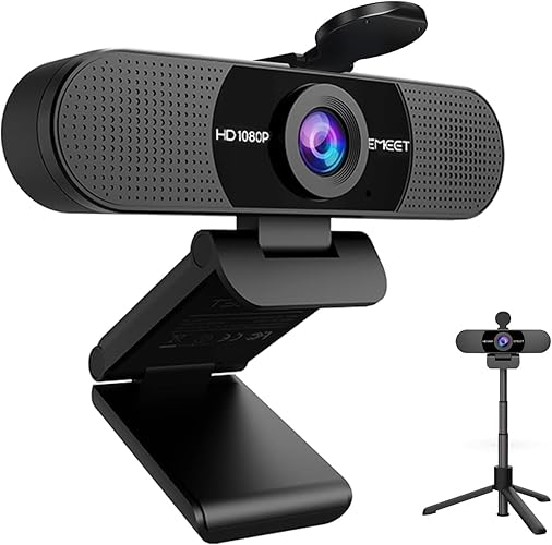 EMEET C960 Webcam with Tripod, 1080p with Microphone, Adjustable Height Mini Tripod, C960 Web Camera with Privacy Cover, Plug & Play Webcam with Stand for Zoom/Skype/YouTube/FaceTime - 1080P Webcam+Tripod