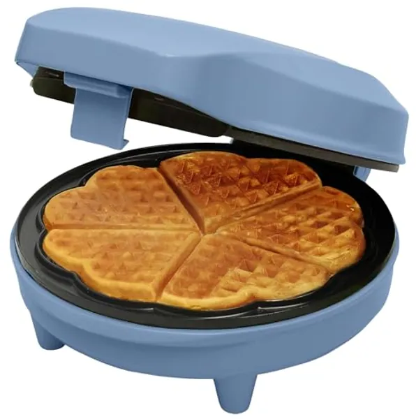 Bestron Waffeleisen für klassische Herzwaffeln, Waffelmaker mit Antihaftbeschichtung für Waffeln in Herzform, mit Antihaftbeschichtung & Backampel, 700 Watt, Farbe: Blau