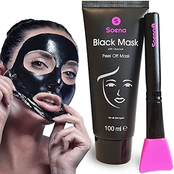 Das ORIGINAL - SOENA® Black Mask + MASKENPINSEL | XXL Tube 100 ml | Entfernt Mitesser – Peel-Off Maske - Gegen unreine Haut | Mit Aktivkohle | Schwarze Maske zum abziehen - Blackhead Maske