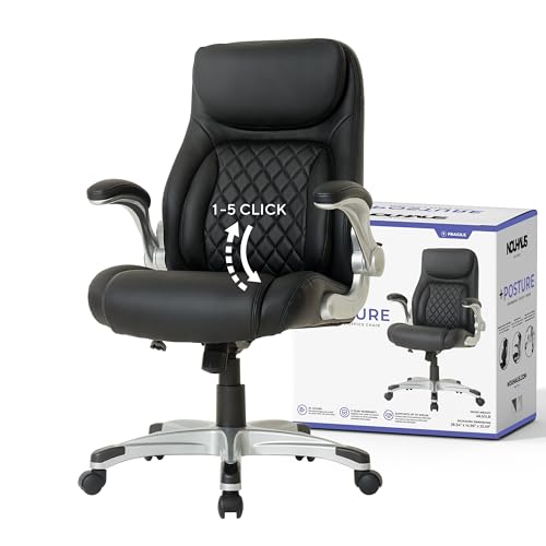 Nouhaus +Posture Ergonomic PU Leather Office Chair. Click5 Lumbar Support with FlipAdjust Armrests. Modern Executive Chair and Computer Desk Chair (Black) - Black