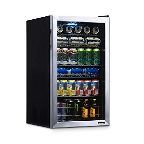 NewAir Beverage Refrigerator Cooler | 126 Cans Free Standing with Right Hinge Glass Door | Mini Fridge Beverage Organizer Perfect For Beer, Wine, Soda, And Cooler Drinks - Stainless Steel - Solid