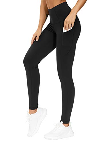 THE GYM PEOPLE Thick High Waist Yoga Pants with Pockets, Tummy Control Workout Running Yoga Leggings for Women - Medium - Black