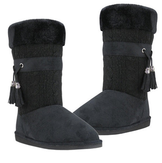 Toasty Toes Plush Knit Faux Fur Boots - Black Knit / 7