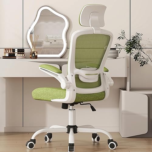 Mimoglad Office Chair, Comfy Desk Chair - High Back Ergonomic Computer Chair with Adjustable Lumbar Support & Headrest, Flip-up Armrests for Guitar Playing, Swivel Task Chair for Home Office - Green Pear - Modern