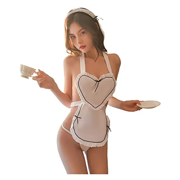 SINROYEE Damen Sexy Cosplay Dessous Japanisches Anime Dienstmädchen Outfit Halloween Spitze Babydoll Dessous Set Sexy Französisch Dienstmädchen