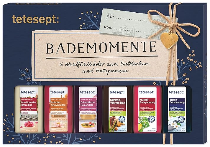 tetesept Bäder Geschenkset Bademomente – Badezusatz Probierset mit Geschenkanhänger - das ideale Präsent für jeden Anlass – 1 x Badeset (6 x 20 ml) - verschiedene Düfte - 20 ml (6er Pack)