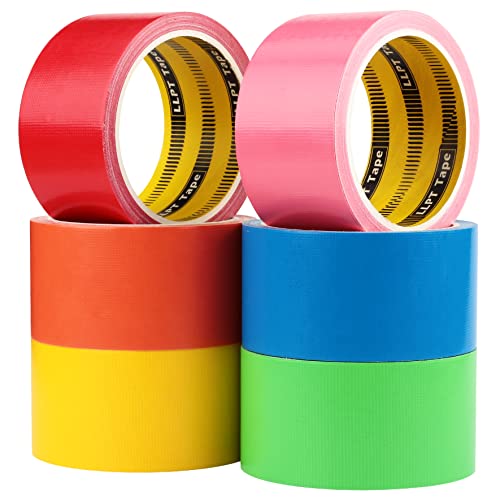 LLPT Klebeband Panzertape Gewebeklebeband 6 Premium Sortierte Farbpakete 5cm x 9m x 11 Mil Duct Tape Inklusive Blau Rosa Gelb Grün Orange Rot (DT606) - 50MM*9M - 6 X Farben