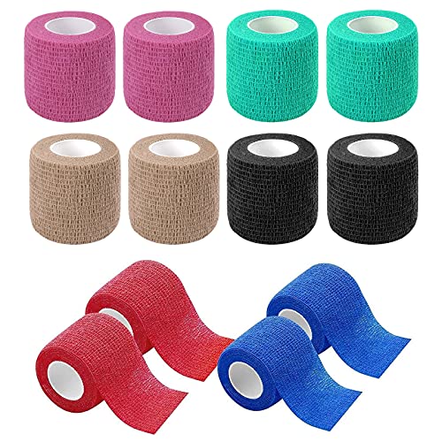 12 Rollen Selbstklebender, Haftbandage Verband,elastische & selbsthaftende, Cohesive Bandage,Geeignet für Stretch-Sportler, Sport, Handgelenk(6 Farben 5cm 4,5m)