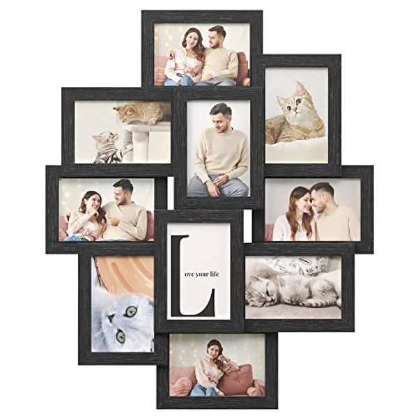 SONGMICS Collage Picture Frames, 4x6 Picture Frames Collage for Wall Decor, 10 Pack Photo Collage Frame for Gallery, Multi Family Picture Frame Set, Glass Front, Assembly Required, Ink Black