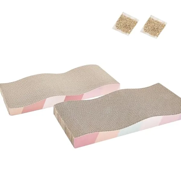 SIDAZON Cat Scratching Board cat Scratcher Cat Scratch Pad Cardboard cat scratchers for Indoor Cats Reversible Large Wide Corrugated with Catnip(2pcs)