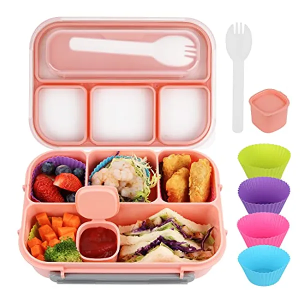 MaMix Bento Lunch Box Adult Lunch Box, Lunch Box Kids, Lunch Containers for Adults/Kids/Students,1300ML-4 Compartment Bento Lunch Box (pink)