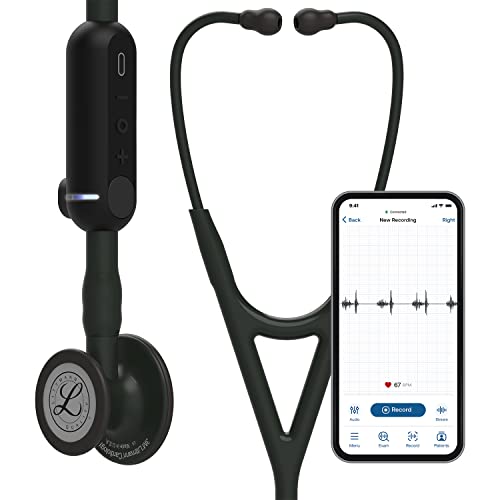 3M Littmann CORE Digital Stethoscope, Our Most Advanced Stethoscope Yet, Up To 40x Amplification*, Active Noise Cancellation, In-App Sound Wave Visualization, Black-Finish Chestpiece, 8480 - Black Tube, Black Stem - Black-Finish Chestpiece