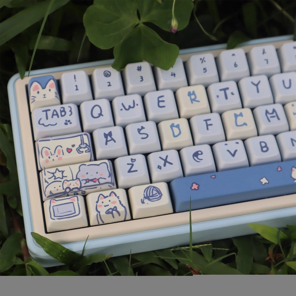 148pcs Blue Cat Theme Keycap Set, PBT Keycap, Cute Cartoon Anime keycap, Mechanical Keyboard Keycap, Artisan Keycaps For MDA Profile, Gifts