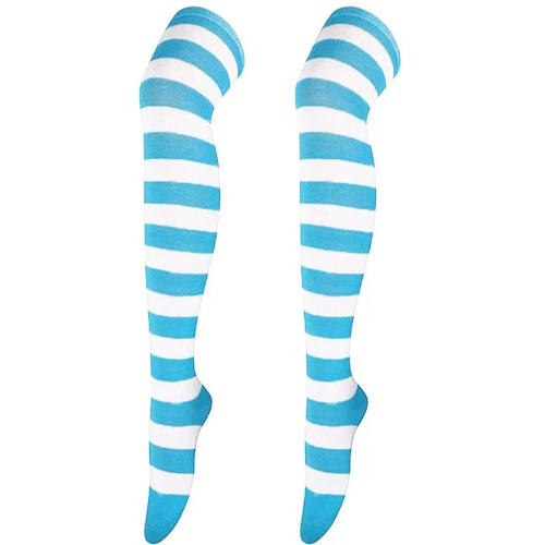 Striped Patterned Socks (Thigh High) - Blue and White