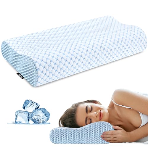 Cervical Pillow for Neck Pain Relief, Contour Memory Foam Pillows for Sleeping, Odorless Ergonomic Pillow Adjustable Orthopedic Cooling Pillow Bed Pillow Neck Support for Side Back Stomach Sleepers - Blue