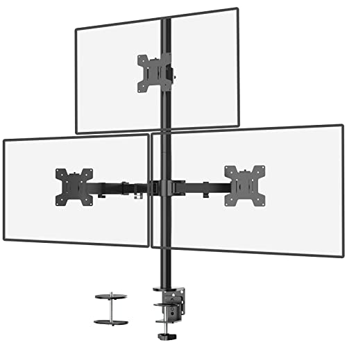 WALI Triple Monitor Desk Mount, Fully Adjustable Three Monitor Stand Fits 3 Screens up to 27 inch, 22 lbs, Weight Capacity per Arm (M003), Black - Black