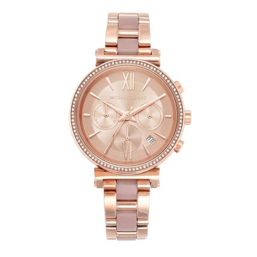 Michael Kors Parker Women's Watch, Stainless Steel and Pavé Crystal Watch for Women with Steel, Leather, or Silicone Band - 39MM Rose Gold/Pink