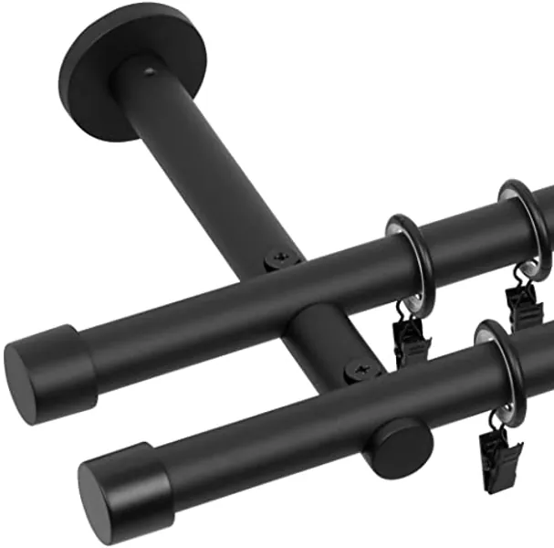 RENA Gardinenstange 19/19 mm Vorhangstange 2-läufig| Metall Elegante klassische Gardinenstange mit geräuscharmen Rollen | Inklusive Montagezubehörset | Schwarz Matt 220cm |Luna