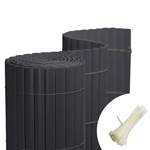 jarolift PVC Sichtschutzmatte Standard Sichtschutz Garten Balkon Terrasse Sichtschutzzaun Balkonverkleidung Zaunblende,100 x 600 cm (2X 3m Länge),Grau, inkl. 100 Kabelbinder Transparent