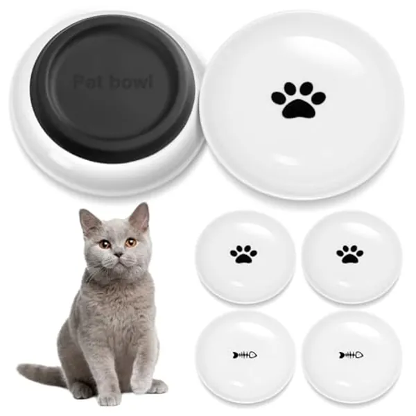 Otauoaea 6 Stück Katzennapf Keramik, Katzennapf Flach mit Rutschfestem Silikonboden, Futternapf für Katze, Rutschfester Fressnapf für Katze, Katzen Napf für Katzen und Kleine Hunde