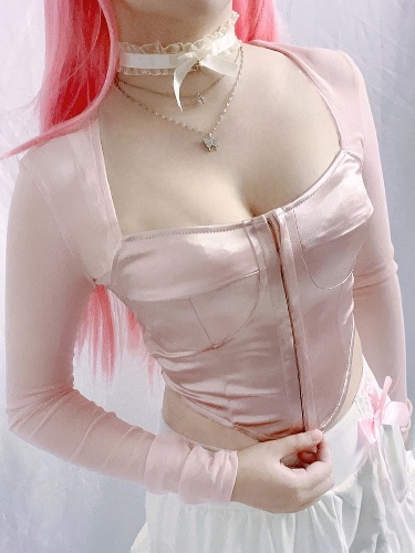Long Sleeve Satin Bustier | Pink / S