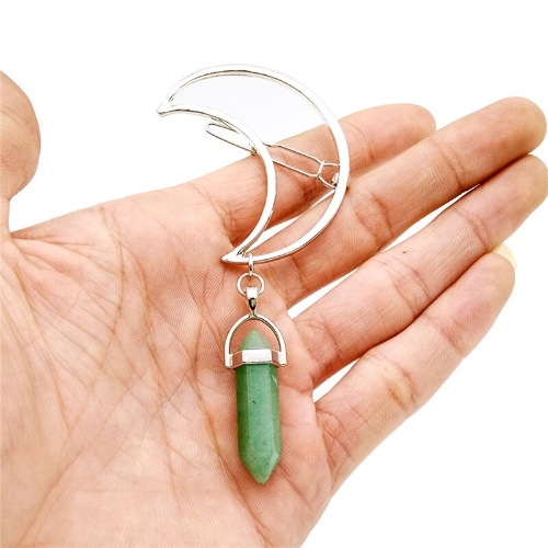 Moon stone hair clips - green
