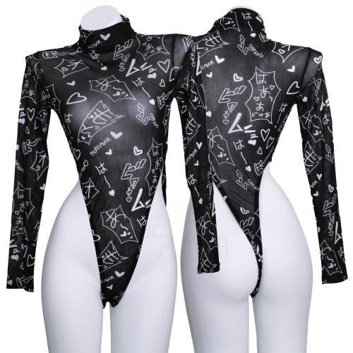 Mesh Manga Noises Bodysuit | White / S/M