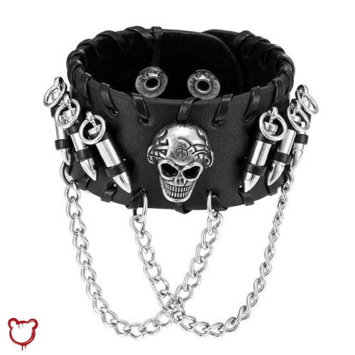 Bullet Wrist Band with Black Skull