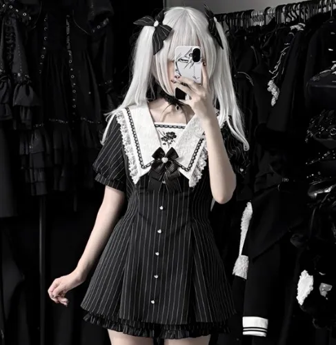 【Dream Falling Light Sakura】Dream Nuclear Wave Original Japanese Bud Subculture Stripe Set