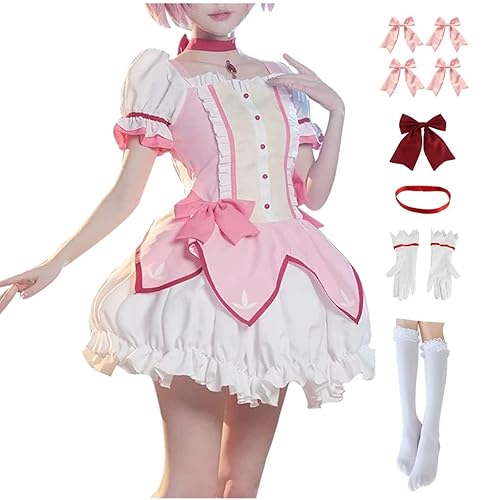 Madoka Magica Cosplay Uniform Dress Madoka Costume Anime Homura Akemi Outfit Halloween - Pink - Small