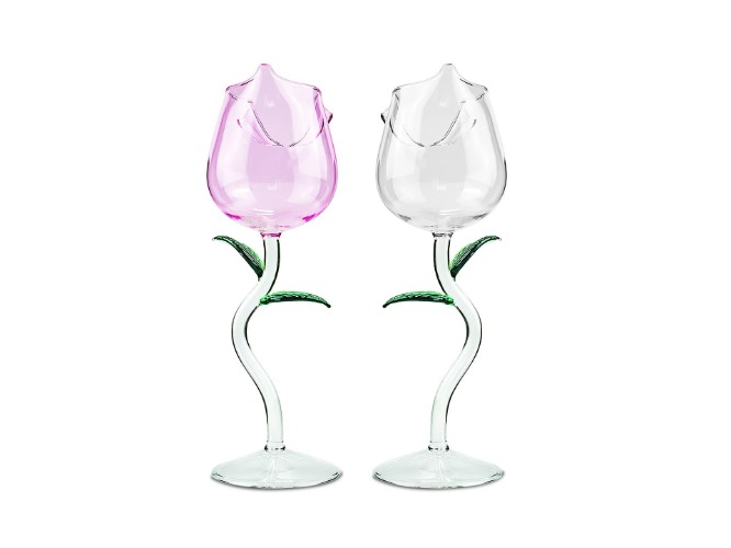 Rose Flower Wine Glasses, Creative Red Wine Glass Set of 2 Rose Shaped Wine Glass Rose Flower Goblet Wine Cocktail Juice Glass for Party Dinner Wedding Festival Kitchen Bar Celebration (260ml, 2Pcs)