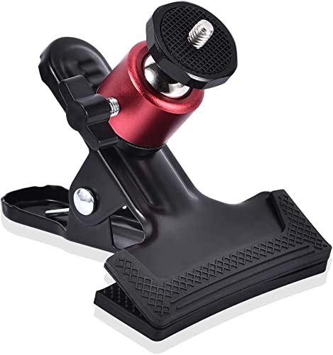 UTEBIT Heavy Duty Tripod Camera Mount Clip Clamp with 360 Degree Swivel Mini Ballhead 2 Pack Photography Accessories Clamp 1/4'' Screw Black Spring Clamp for DSLR Video Photoshoot Studio - 1 Pack