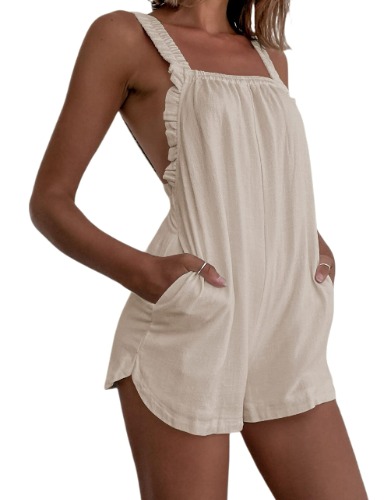 SCUSTY Casual Bib Overall Shorts Summer Jumpsuit for Women Cotton Sleeveless Jumpers