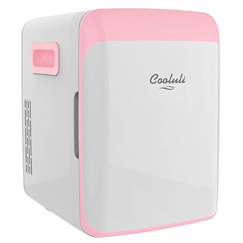 Cooluli 10L Mini Fridge for Bedroom - Car, Office Desk & College Dorm Room - 12V Portable Cooler & Warmer for Food, Drinks, Skincare, Beauty, Makeup & Cosmetics - AC/DC Small Refrigerator (Pink) - 10 Liter - Pink