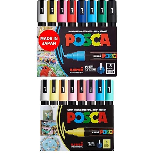 posca Markers Bundle, 16 Medium Paint Markers 5M - 8 Soft Tones + 8 Multicolor Tones - Pastel Paradise