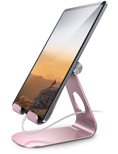 Lamicall Tablet Stand Adjustable, Tablet Stand : Desktop Stand Holder Dock Compatible with Tablet Such as iPad 2018 Pro 9.7, 10.5, Air Mini 4 3 2, Kindle, Nexus, Tab, E-Reader (4-13'') - Rose Gold - Rose Gold
