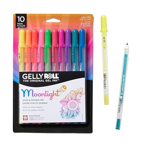SAKURA Gelly Roll Moonlight 10 Gel Pens - Bold Point Ink Pen for Journaling, Art, or Drawing - For Art Gifts, Holiday Gifts & DIY Projects - Assorted Bright Ink - Bold Line - 10 Pack - 10 Count (Pack of 1) - Assorted Bright