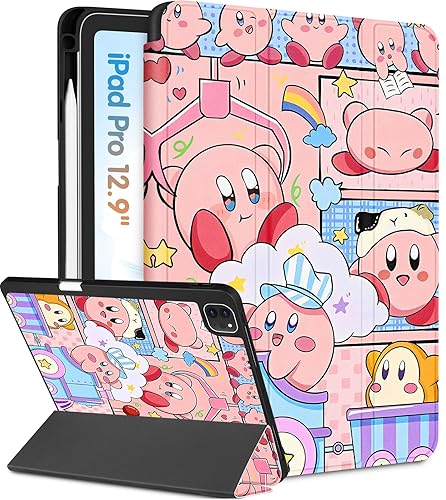 Trendy Fun Case for iPad Pro 12.9 Cute Cartoon Kawaii Cool Character Design for Girls Teens Boys Women Tri-Fold Stand Cover with Pencil Holder for Apple i Pad Pro 12.9 (2022/2021/2020/2018) Cases Wawa