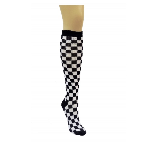 Checkered Pattern Knee High Socks (Adult Medium) - Black and White / Adult Medium
