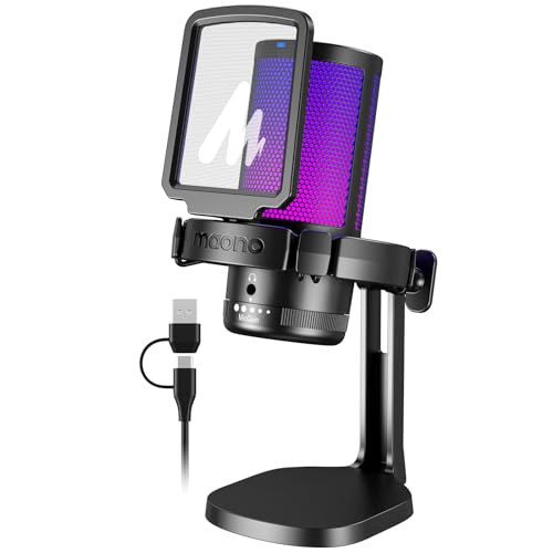 MAONO USB Gaming Microphone for PC, Noise Cancellation Condenser Mic with RGB Lights, Mute, Gain for Streaming, Recording, Podcast, Chat, Twitch, YouTube, Discord, Computer, PS5, PS4, GamerWave - Gaming Microphone Black