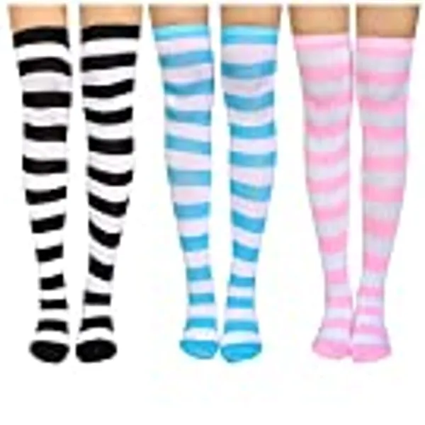 Chalier 3 paar kniekousen Overknee kousen dames lange gestreepte sokken Thigh High Socks MEHRWEG