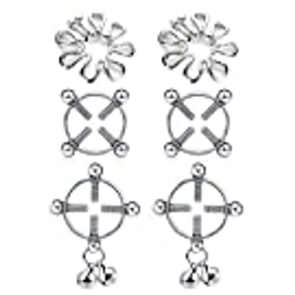 JFORYOU Fake Nep-tepelpiercing schild schroef instelbare cirkel nikkelvrij chirurgisch staal non-piercing lichaam sieraden 3 paar