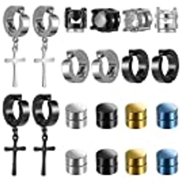 ASTER 10 paar magnetische oorknoppen, roestvrijstalen magnetische oorbellen, zonder piercing, valse oorringen, oorbellen met magnetische clip voor mannen, vrouwen, kinderen, meisjes (4 stijlen), 10 pairs magnetic earrings, Roestvrij staal