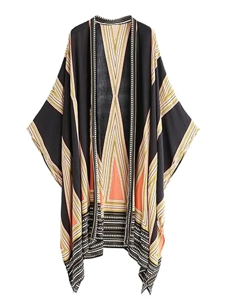 SweatyRocks Women Kimono Vintage Floral Beach Cover Up - Small Vintage Floral